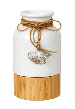 Vase with wooden bottom and silver leaf