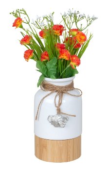 Vase with wooden bottom and silver leaf