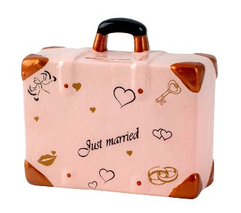 Koffer-Spardose rosa "Just married"