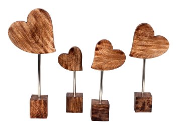Wooden hearts with stick and wooden base