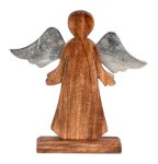 Wooden angel with metal wings for