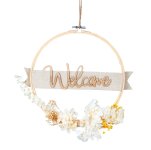 Wooden wreath "Welcome" with folwer