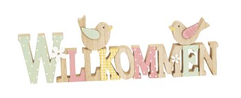 Word "Willkommen" with two birds h=10cm