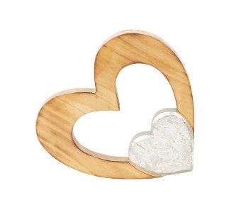 Wooden heart with silver heart for