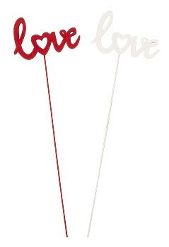 Wooden flower stick "Love" in red &