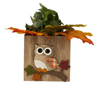 Wooden box with owl-autumn decoration