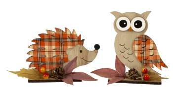 Autumn-Wooden-decoration Owl & hedgehog