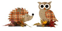 Autumn-Wooden-decoration Owl & hedgehog