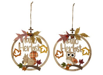 wooden hanger round "Hallo Herbst" with