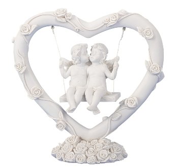 Angel couple on swing in heart h=19cm