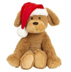 Plush dog brown with red santa hat