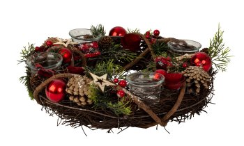 Advent wreath round in red/green/brown