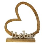 Word "Liebe" with heart on wooden base