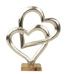 Double heart on wooden base h=23cm