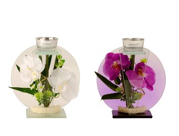 Glasdekoration mit Orchidee in