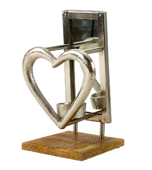Heart before mirror on wooden base f.