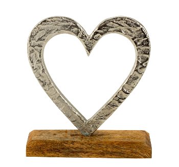 Heart on wooden base h=16cm w=15cm