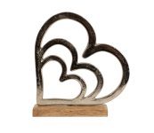Triple heart on wooden base h=18cm