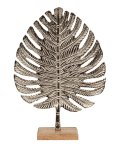 Sculpture leaf silver on wooden base