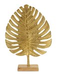 Skulptur Blatt gold auf Holzsockel