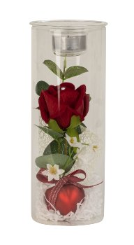 Glas für Teelicht mit roter Rosen-Deko