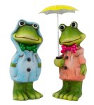Frog standing with coat & umbrella