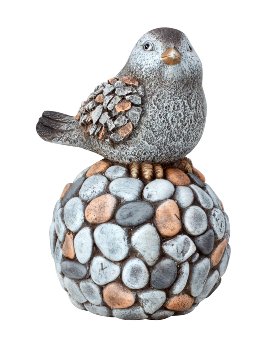 Vogel sitzend auf Stein-Kugel h=36cm