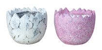 Keramik Pflanztopf grau & rosa h=20cm