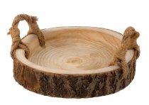 Wooden Tray with bark + ropes ca. d=30cm