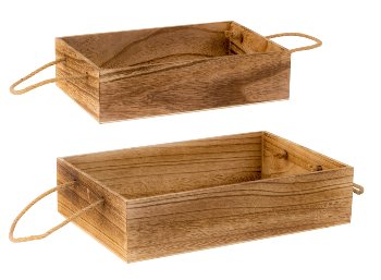 Wooden box with ropes h=7+8cm