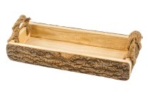Wooden Tray with bark + ropes h=7cm