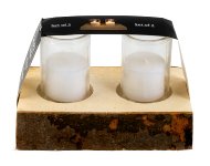 2 glass holders with candle (white) on