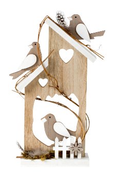 wooden house with birds for standing
