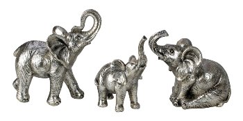 Elephants standing and sitting silver