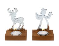 Angel + deer on wooden base f. T-light