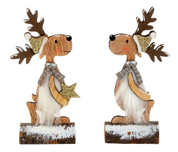 Xmas deer on wooden chunk h=17,5cm w=8cm