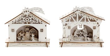 Holzhaus mit Weihnachtsdeko h=17cm
