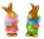 Rabbit standig with egg & feather scarf