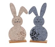 Felt rabbit on wooden base grey & cream