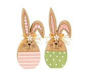 Wooden easter rabbit pink & green for