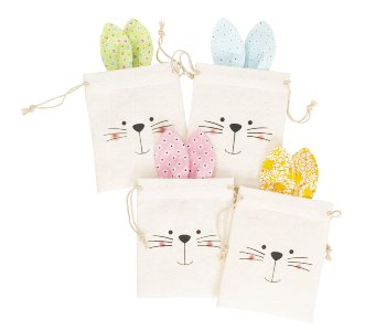 Fabric rabbit bag with face and rabbit