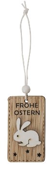 wooden deco with "Frohe Ostern" for