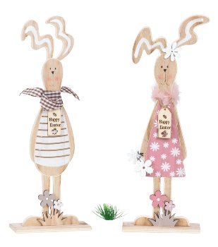 Holz Osterhase mit "Happy Easter" Schild