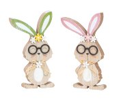 Wooden easter rabbit with glasses for