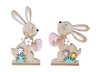 Wooden easter rabbit with egg and flower