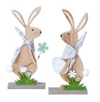 Wooden easter rabbit with fabric scarf