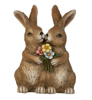 Rabbit couple with bouquet of flowers
