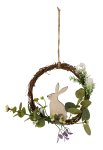 Door wreath with wooden rabbit and