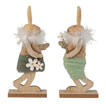 Wooden rabbit with green clothes