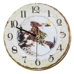 Clock with witch-motive, made of